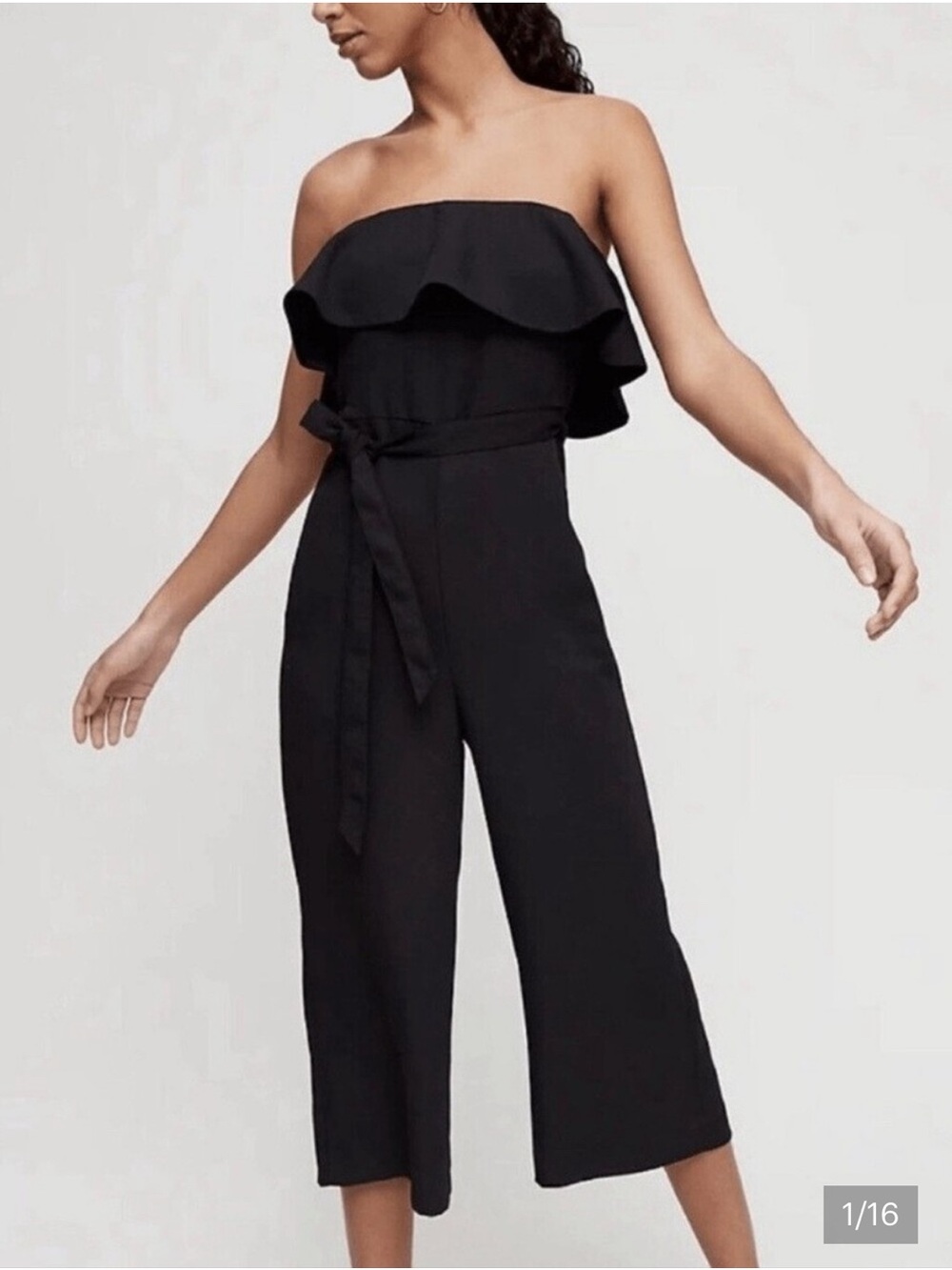 Aritzia Black Altamiro Strapless Ruffle Tie-Waist Jumpsuit - Size 00